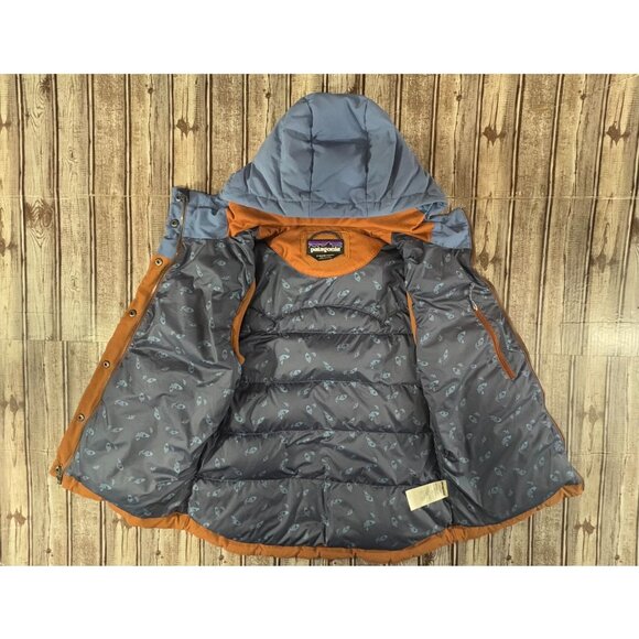 Patagonia Bivy Sisu Hooded Puffer Down Canvas Vest size S color Brown Blue - Picture 7 of 10